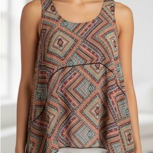 *BIN* NO BOUNDARIES Southwestern Scarf Hem Pullover Top, Women’s XL, Green Brown